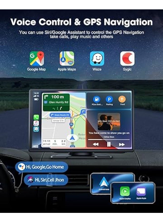 LAMTTO Lamto 9 Inch Wireless Car Stereo Portable Touch Screen Apple CarPlay Android Auto Bluetooth GPS Navigation AirPlay Mirror Link AUX FM for All Vehicles Black - Image 4